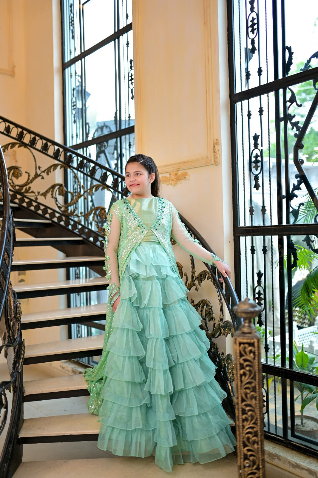 Emrel Green Gown Lehnga Eastern Western Cut