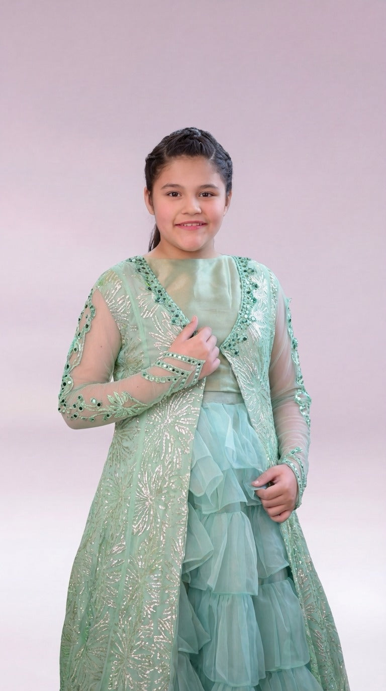 Emrel Green Gown Lehnga Eastern Western Cut