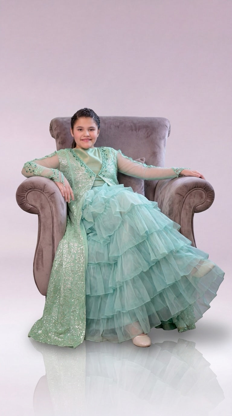 Emrel Green Gown Lehnga Eastern Western Cut