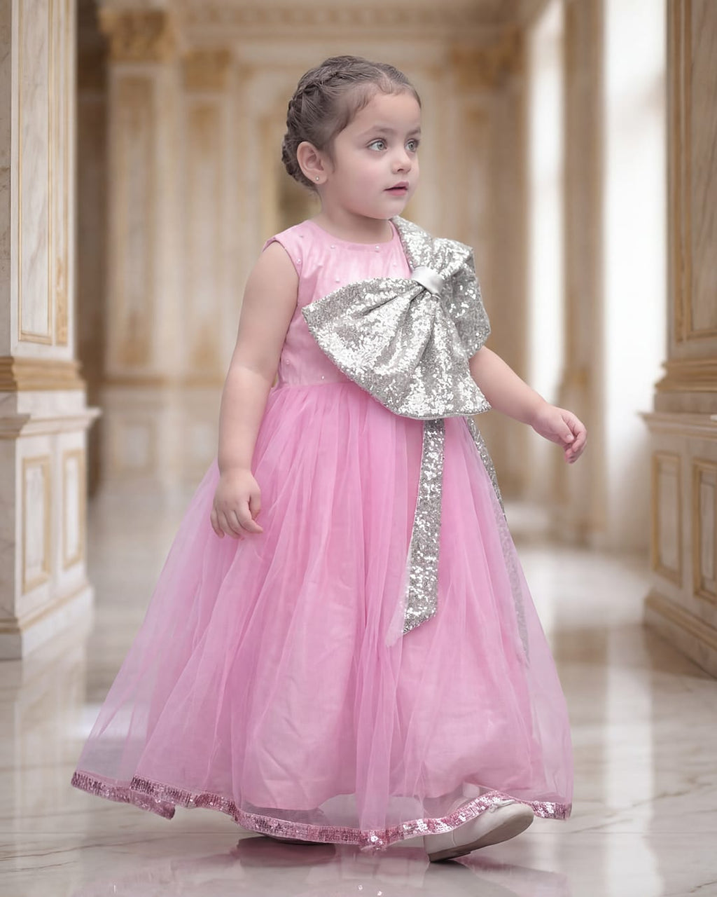 Pink Silver Sequins Bow