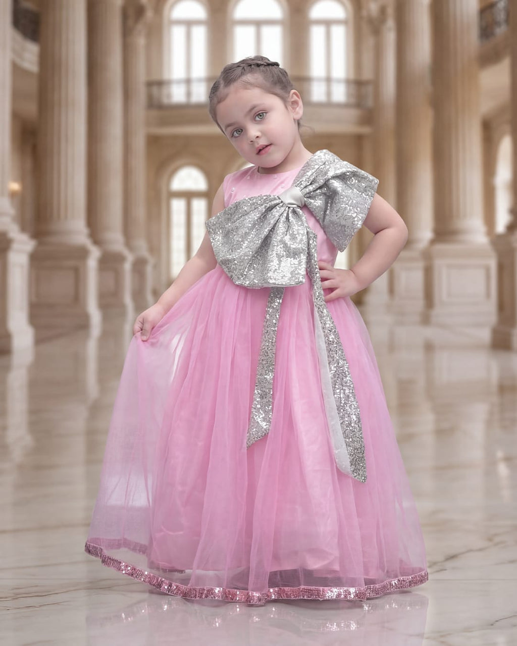 Pink Silver Sequins Bow