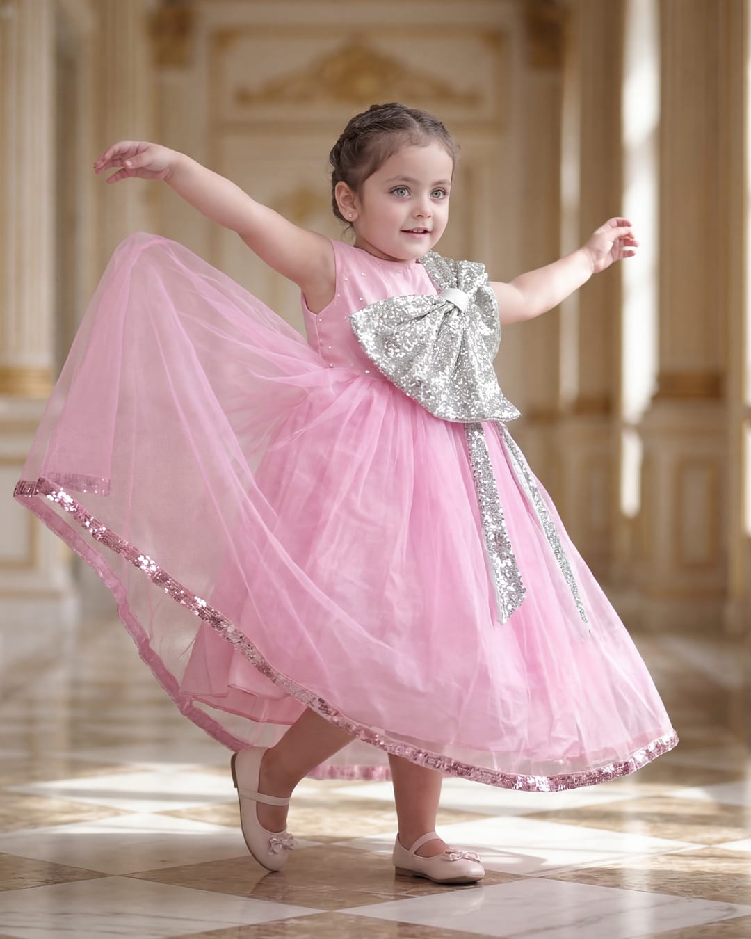 Pink Silver Sequins Bow