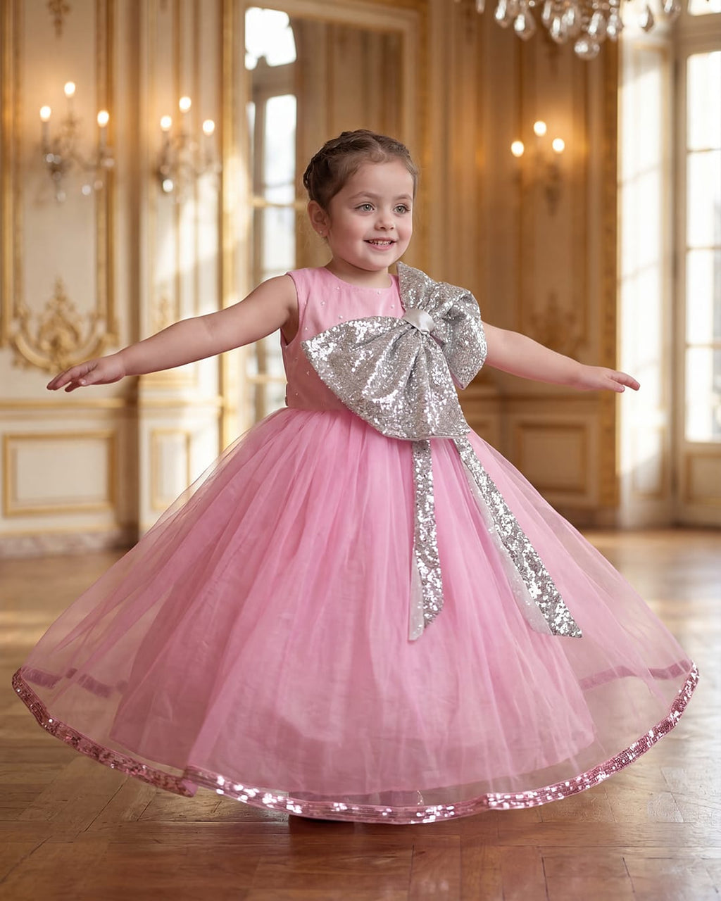 Pink Silver Sequins Bow